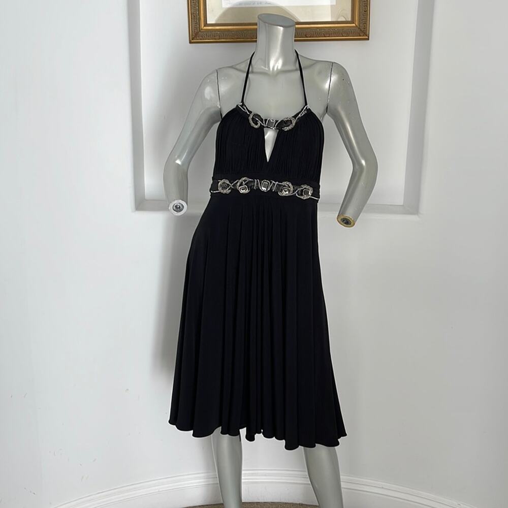 Alberto Makali Halter Empire Waist Embellished Black Dress Size 12 BNWT